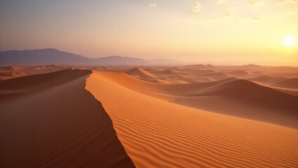 Desert Sunset Landscape with Dunes.