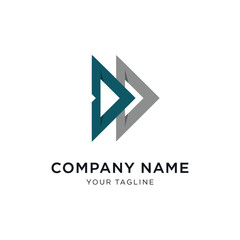 Modern abstract logo design featuring two overlapping triangular shapes in teal and grey, representing a company name and tagline.