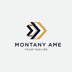 Fototapeta premium Modern logo design with black and gold nested arrows pointing right, for a company named Montany Ame.
