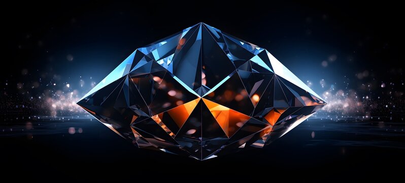 The black background contrasts sharply with the bright blue diamonds light emitted by orange leaf ,generative AI