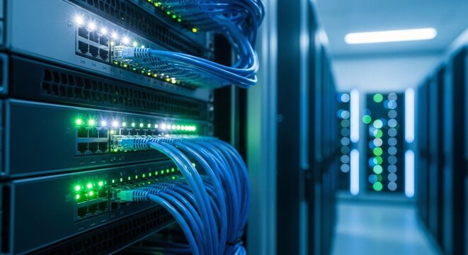 Server Room Infrastructure Network Switches, Cables, and Data Center Security for Cloud Computing