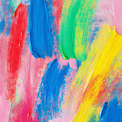 Obraz premium AI-Generated image of a vivid abstract painting with bold brush strokes in red, blue, green, yellow, and pink, layered with texture and blending effects.
