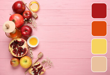 Composition for Rosh hashanah (Jewish New Year) celebration on color wooden background