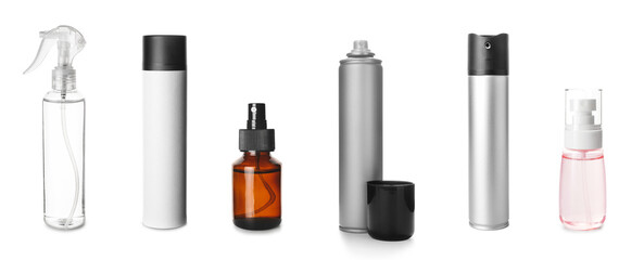 Set of hair sprays on white background