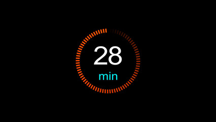 Abstract clock icon illustration. arrow Clock icon Digital and analog clock 28 minutes isolated on black background. and creating a stunning illustration.4k illustration	