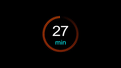 Abstract clock icon illustration. arrow Clock icon Digital and analog clock 27 minutes isolated on black background. and creating a stunning illustration.4k illustration	