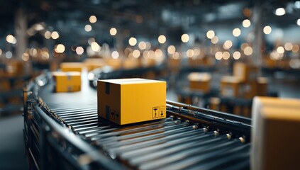 Cardboard boxes on a conveyor belt in a warehouse (3)