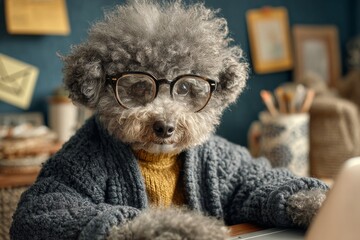 Puppy's morning routine: sitting like a human at laptop. Email overload effects. How excessive communication is making your life harder, not easier. Puppy laptop antics. Puppy at laptop.