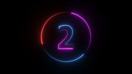 A dynamic circular illustration, and glowing neon number 2 illustration . on a black background. and creating a stunning illustration 4k illustration	