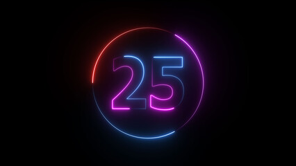Obraz premium A dynamic circular illustration, and glowing neon number 25 illustration . on a black background. and creating a stunning illustration 4k illustration