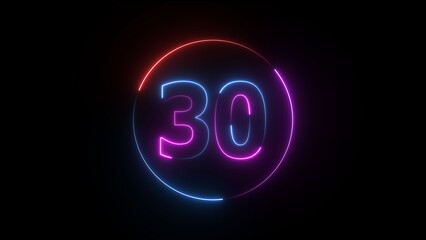 A dynamic circular illustration, and glowing neon number 30 illustration . on a black background. and creating a stunning illustration 4k illustration