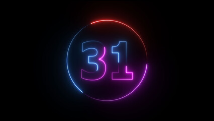 A dynamic circular illustration, and glowing neon number 31 illustration . on a black background. and creating a stunning illustration 4k illustration