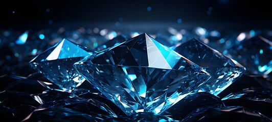 The black background contrasts sharply with the bright blue diamonds light emitted by star, generative ai