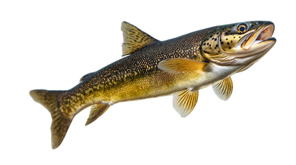 Naklejka premium Brown Trout Jumping on a White Background