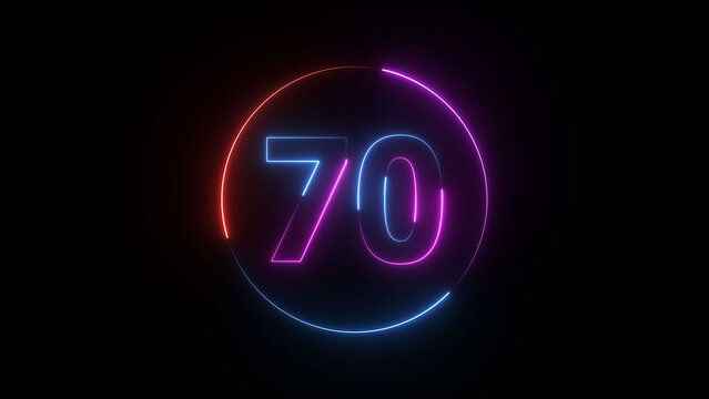 A dynamic circular illustration, and glowing neon number 70 illustration . on a black background. and creating a stunning illustration 4k illustration