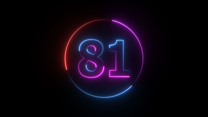 A dynamic circular illustration, and glowing neon number 81 illustration . on a black background. and creating a stunning illustration 4k illustration