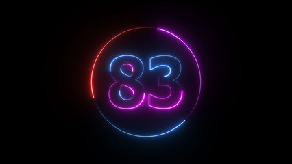 A dynamic circular illustration, and glowing neon number 83 illustration . on a black background. and creating a stunning illustration 4k illustration