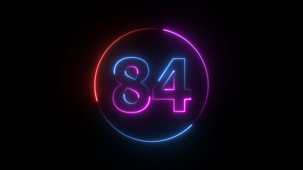 A dynamic circular illustration, and glowing neon number 84 illustration . on a black background. and creating a stunning illustration 4k illustration