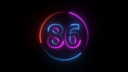 A dynamic circular illustration, and glowing neon number 86 illustration . on a black background. and creating a stunning illustration 4k illustration