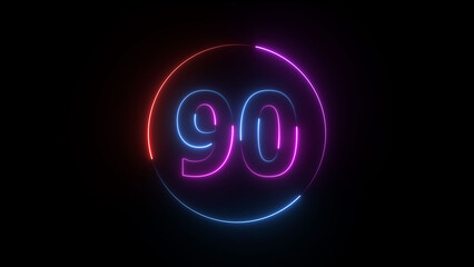 A dynamic circular illustration, and glowing neon number 90 illustration . on a black background. and creating a stunning illustration 4k illustration