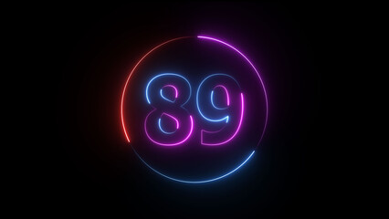 A dynamic circular illustration, and glowing neon number 89 illustration . on a black background. and creating a stunning illustration 4k illustration