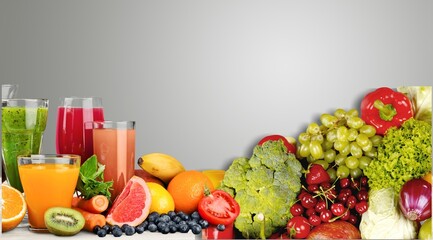 Products high vitamin C. Healthy fruits on desk