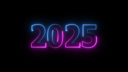 A dynamic glowing neon number 2025 illustration . on a black background. and creating a stunning illustration .4k illustration .