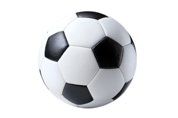 Classic black and white soccer ball isolated on white background, traditional football for sports game, training, competition, and athletic recreation