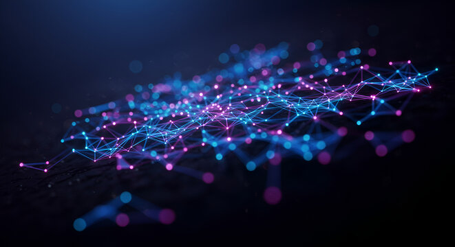 Abstract plexus background with glowing nodes and lines represents digital connection