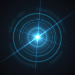 Fototapeta premium Realistic blue glowing lens flare light effect on black background