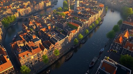 Picturesque amsterdam netherlands waterfront houses high resolution picture