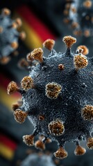 Intricate view of a virus under magnification highlighting spikes and surface texture