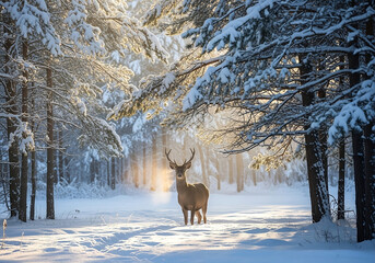 deer in winter forest