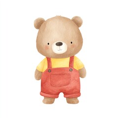 Cute Cartoon Bear in Red Overalls