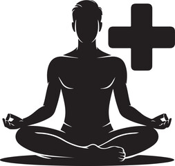 Silhouette of a man in a yoga pose isolated on transparent background