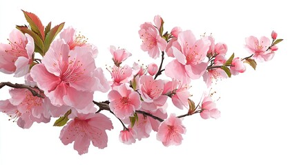 Pink blossoms branch, spring, garden, white background, floral design