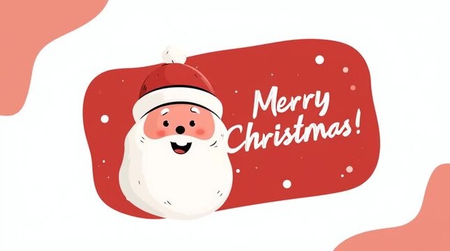 Vector animation of cute Santa Claus Christmas tag, "Merry Christmas!" text, flat cartoon style, clean edges, red color scheme, isolated on white, elegant and festive illustration, Adobe Illustrator, 