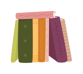 Vector illustration of a neat stack of school books and a pile of open volumes in a library study scene, perfect for education, reading, research, and academic concepts