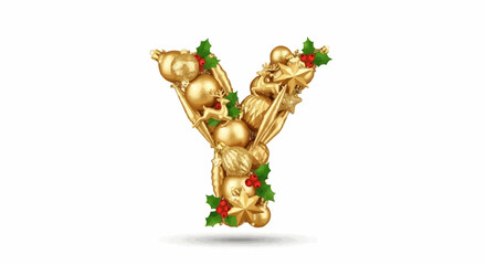 Fototapeta premium Alphabet letters in the christmas theme christmas vector golden christmas letter y design with ornaments holiday season festive decoration and celebration concept