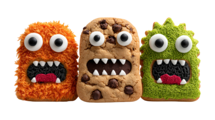 Toothed monsters of cookies close-up for Halloween isolated on a white background