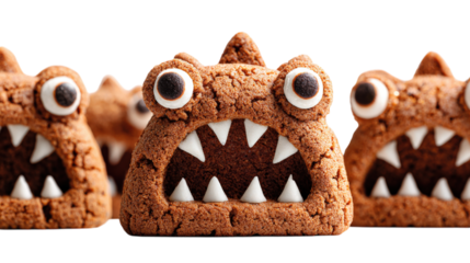 Toothed monsters of cookies close-up for Halloween isolated on a white background