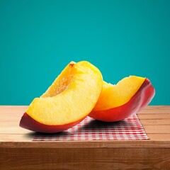 Sweet tasty fresh peaches fruits