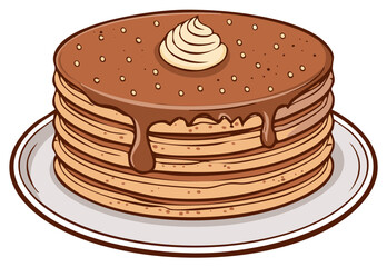 Delicious Stack of Golden Pancakes Topped with Dripping Chocolate Syrup and Cream