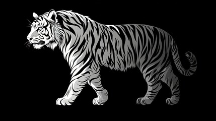 Silhouetted tiger, side view, monochrome