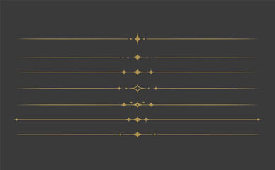 Set of simple gold star and sparkle line divider separator