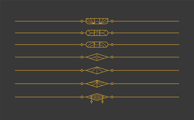Set of geometric art deco style line separator divider gold color