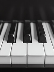 A close-up view of piano keys, showcasing the black and white keys in perfect alignment, evoking a sense of music.