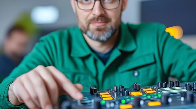 Music Producer Engaging with Audio Mixer in Modern Studio Environment