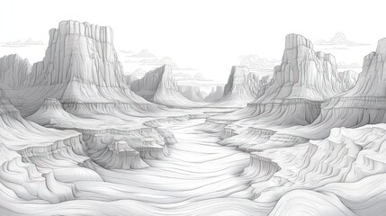 Monochrome canyon landscape sketch