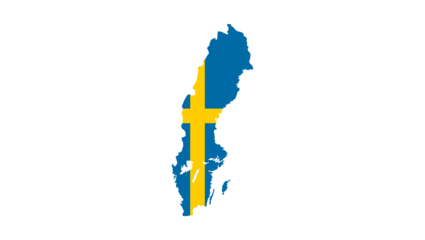 Conceptual graphic representing Sweden's national identity, with its map silhouette filled by the iconic blue and yellow colors of the national flag, evoking patriotism and heritage